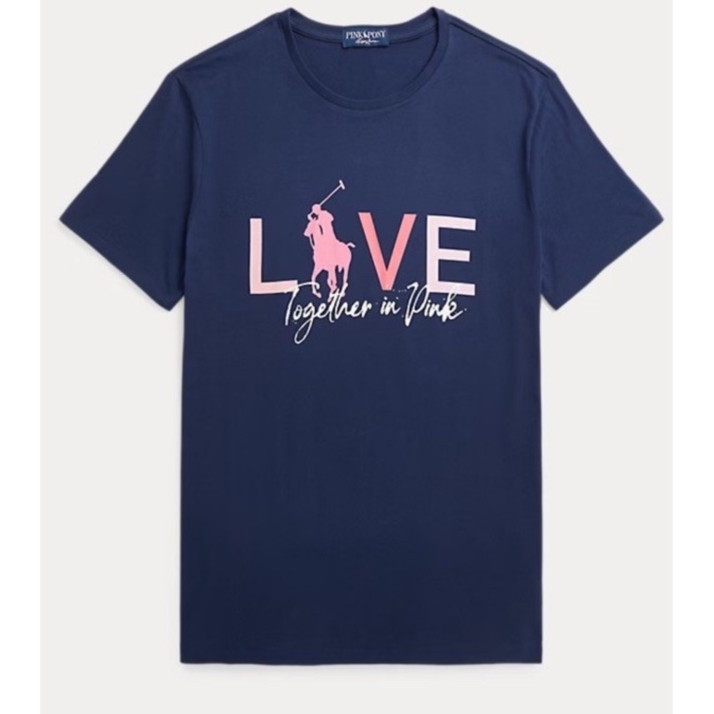Polo Ralph Lauren Girls Sz 6 Pink Pony Graphic Logo Love Jersey T-Shirt Blue NWT